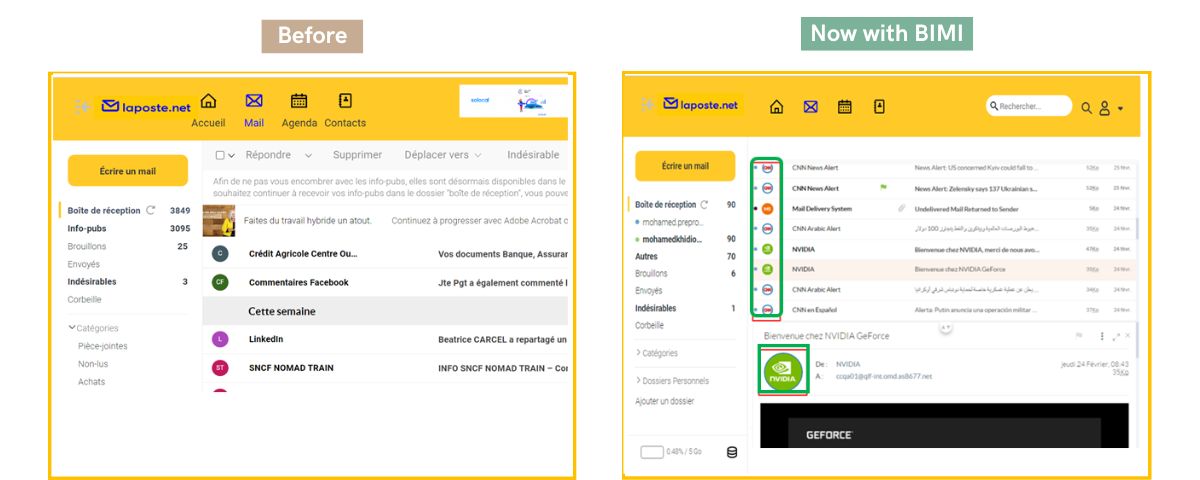 BIMI is only supported on the webmail for the moment here is the example on la poste